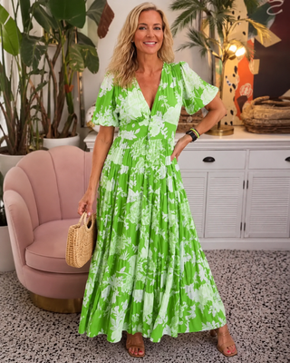 Minelda™ | Bloemen Midi Jurk Met V-Hals