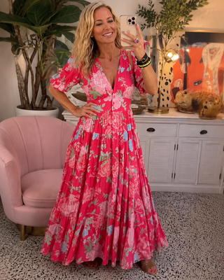 Minelda™ | Bloemen Midi Jurk Met V-Hals