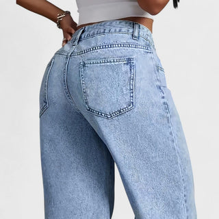 Mara - Pantaloni din denim pentru femei cu croială dreaptă și picior larg