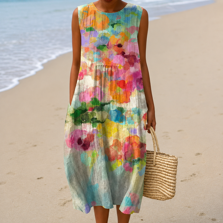 Livia™ | Luchtige  Buikcamouflerende Bloemen Midi Jurk