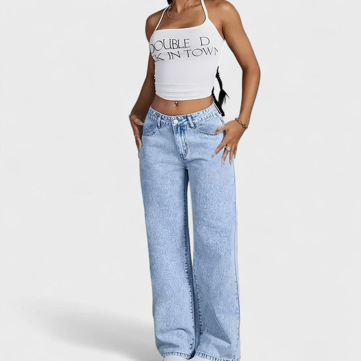 Mara - Pantaloni din denim pentru femei cu croială dreaptă și picior larg