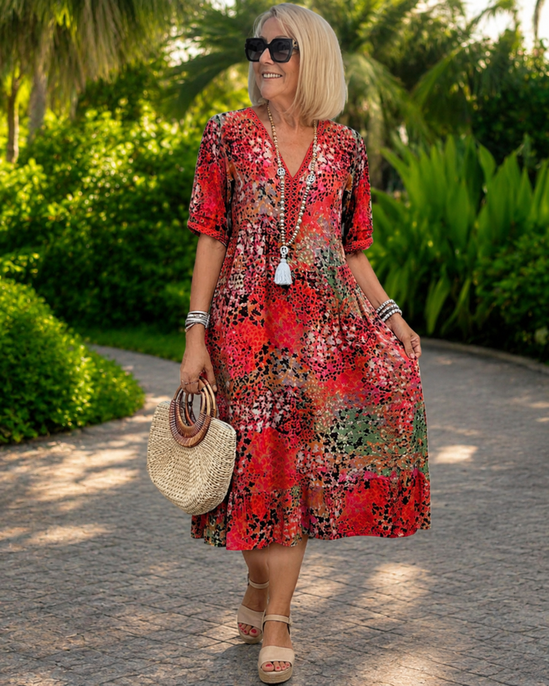 Iris™ | Luchtige Buikcamouflerende Midi Jurk Met Print
